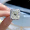 Cluster Rings 925 Silver Luxury 12 14mm Crushed Lab Diamond Wedding Band Ring Ladies Noble Princess Cut Cushion Engagement Smycken