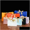 Gift Wrap Bow Square Bottom Packaging Bag Pure Colour Silk Ribbon Handbags Paper Packing Package Party Colourf Charm 2 3Kz N2 Drop D Dhhmc