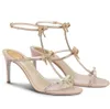 Zomer sexy Rene Caterina Sandals schoenen vrouwen kristal-ingelegde hakken glitterzolen Caovilla boog spiraal enkel riem riem lady party jurk gladiator sandalias