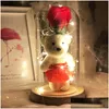 Party Favor Bear Cub Rose Glass Er Birthday Simation Flower Ornaments Led Light Valentine Day Gift Birthdays Decoration 27 5 Dhksp