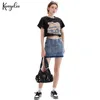 Damen T-Shirt KANYELEO Retro Do Old Print Kurzarm Frauen Rundhalsausschnitt Positive Schulter Lose Dünn Hohe Taille Nabelschnur Tops Sommer 230419