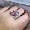 Cluster Rings 925 Silver Luxury Water Drops Full Pink Zircon Bow Ring Ladies Party Engagement Jewelry Gift Wholesale