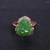 Anelli a grappolo S925 Argento sterling intarsiato Naturale An Jade Jasper Russian Laughing Buddha Maschile Coppia Moda Anello Bocca allentata Donna