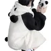 Vestes pour femmes Xingqing Femmes Veste D'hiver Mignon Style Fuzzy Chaud Panda Contraste Couleur À Manches Longues À Capuche Manteau Tops Baggy Survêtement