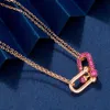 Ism Necklace V T Necklace Ring Horseshoe Buckle Rose Gold Pendant Light Simple Pink Diamond Double Collar Chain