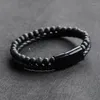 Bangle Natural Stone Bracelets Genuine Leather Braided Black Stainless Steel Magnetic Clasp Tiger Eye Bead Men Jewelry