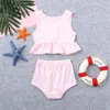 Eén stukjes zomer kinderen badmode peuter kinderen babymeisje zwempak gestreept badpak bikini 2 stks set c