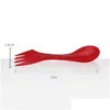 Spoons Portable Plastic Fork Travel Table Seary Set Cam Cutlery 3 In 1 Knife Forks Scoop Hushåll Köksverktyg 6 st/set Drop Dhgarder Dhrww