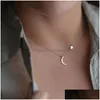 Pendant Necklaces Stainless Steel Delicate Love Heart And Moon Star Through Womens Necklace Available In Gold Sier Tones Drop Delive Dhqfi