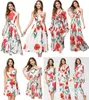 Bayan İki Adet Elbise Bayan Moda İlkbahar Yaz Çiçek Baskılı Uzun Elbiseler