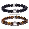 Kralen 8 mm kralen armband strengen natuurlijke kristal amethist tijger oog legering katten voetafdruk elastiek voor vrouwen mannen sieraden drop levering dhiyb