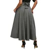 Rokken vrouwen a-lijn rok elegante mode hoge taille wijd uitlopende geplooide lange maxi-zakken ruches stevige kleur sexy dames kleding 230419