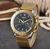 High-end Super Automatic Date Men Watches Luxury Fashion Full Stainless Steel Mesh Band Quartz Movement Clock Iced Out Hip Hop President Arrow Pins Wristwatch Gifts