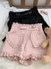 Women's Shorts Japanese Sweet Lolita Shorts Women's Chic Love Ruffles Pocket High Waist Short Pants Cute Girls Harajuku Black Pink Y2k Shorts 230418