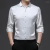 Men's Casual Shirts Elegant Gentleman Light Blue Green Silk Mens Oversize Satin Clothes Big Size Office Dresses Smooth White Workwear