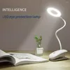 Tischlampen LED-USB-Lampe zum Anklemmen, flexibel, dimmbar, ringförmiges Design, wiederaufladbarer Speicher, Nachttischlampe, Schule, weiß