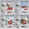 Douchegordijnen kerstbadkamer set boeren truck xmas booms sneeuwman winterbos landschap decor tapijt bad matten toilethoesmat