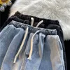 Shorts pour hommes Été hommes Jeans décontractés Shorts Simple cordon longueur au genou court Denim pantalon bleu noir Bermuda pour homme 230419
