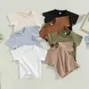 TシャツサマーファッションキッズガールズソリッドTシャツティーティートシャブコットンボーイズトップ6M-4Y P230419の衣服