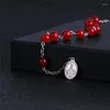 Strand Komi Red Glass Crystal Beads Rosary Armband Fashion Women Bead Armband Cross Jesus Pendant Religious Katolska smycken R-042