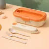 Servis uppsättningar japansk lunchlåda med bestick pinnar gaffel sked plastlagring container microwae uppvärmning bento fodral för studenten