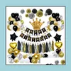 Party Decoration Black Gold Balloon Pl Flag Birthday Layout Fish Tail Tassel Paper Flower Ball Fivepointed Star Package Drop Deliver Dhiau