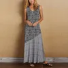 Casual Dresses Women's Boho Vintage Maxi Dress Printing Splicing V Neck Loose High midje ärmlös Summer Retro Vestidos kläder 2023