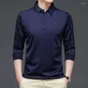 Herrpolos fast färgpolo skjorta män koreanska modekläder långärmad avslappnad fit slim man knapp krage topps 3xl