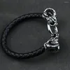 Charm Bracelets Viking Goat Head Men Stainless Steel Vintage Bangles Rune Amulet Leather Icelandic Jewelry