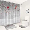 Shower Curtains Winter Landscape Bathroom Sets Red Birds Berry Branch Forest Scenery Decor Bath Mats Rug Non-Slip Toilet Lid Mat