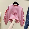 Kobiet bluzy dla kobiet w damskim rękawie swobodny pullover moda w stylu koreański haft haftowy jesienne zimowe marszczenia splicing różowe topy