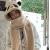 Beanie/Skull Caps Cute Panda Hat Scarf Gloves 3-Piece Set Plush Fluffy Cartoon Hat Women Winter Animal Paws Windproof Hoodie Cap Scarf Mitten 231118