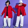 Abbigliamento da palco per bambini che mostrano abbigliamento Kpop Hip Hop Camicia blazer rosso oversize Abito streetwear Pantaloni larghi per ragazza Ragazzo Abbigliamento per costumi di danza jazz