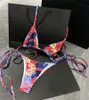 Bikinis Set Kadınlar Ayrı Mayo Askı Çiçek Baskı Üçgen Çantası Seksi Bikini