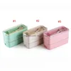 Lunch Boxes Bags Wheat St Box Microwave Bento Boxes Three Tier Dinner Health Natural Student Portable Food Storage 3 Colors Dhgarden Dhxeo