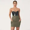 Frauen zweiteilige Hose 2023 Winter Frauen Sexy Bodycon Leder Frühling Solid Black Basic Bodysuit Body Tops für Overall