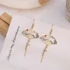 Chinese style Folding Fan Modeling Crane cloud Hanging Dangle National Style Earrings for Women Hollow asymmetric Metal Jewelry EarringsDangle Earrings fan