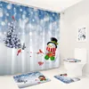 Douchegordijnen Kerstbadmatten Sets Snowman Red Rope Ball Berries Pine Branch Winterjaar Badkamer Decor Toilet Deksel Tapijt