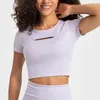 Camisas activas para mujer Fitness Yoga Top Color sólido acanalado Slim Fit manga corta gimnasio camiseta mujer transpirable correr chaleco con almohadillas para el pecho