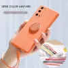 Liquid Silicone Phone Case för Samsung A52 A72 A21 A22 A23 A51 A71 S21 S22 S23 Plus S20 Fe Note 20 Ultra Soft Stockproof Magnet Ring Holder Cover Handband