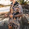 Mens Tracksuits Spring Summer Highquality Beach Mens Hawaiian Leopard Print Short Sleeve Button Up Shirt Shorts Holiday M 230418