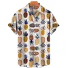 Camicie casual da uomo Camicia estiva per top da uomo Frutta Ananas Floreale Vacanza Spiaggia Manica corta Bottone Scollo a V Top Singolo hawaiano