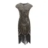 Casual Dresses XS-3XL Kvinnors 1920-tal PESKIN BEADED TASSLES HEM FLAPPER DRESSELESS SILVER TRÅD FRANGE STOR GATSBY Party