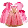 Kläderuppsättningar 2023 Girls Princess Party Peach Dress Sleeping Beauty Cosplay Costumes Födelsedag Halloween Vestidos Rapunzel 231118