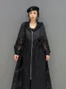 女性用ジャケットShengpalae Woman Hollow Out Printing Hooded Trench Coat Roose Zipper Cardigan Blackアウターウェア服2023 Spring 5R1164 230418