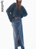 Skirts Denim Long Skirts For Women Blue High Waist Skirts Female Fashion Faded Slit Maxi Skirt Elegant Temperament Button Skirt 230418