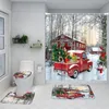 Douchegordijnen kerstbadkamer set boeren truck xmas booms sneeuwman winterbos landschap decor tapijt bad matten toilethoesmat