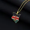 Colares pendentes Colar de mapa do Quênia Africano vintage para mulheres da bandeira de esmalte da bandeira de jóias de aço inoxidável Presente Collier