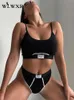 Kvinnors träningsdräkter WLWXR Fall Sexig solid 2 Tvådelar Fall Outfit för kvinnor 2022 Camis Backless Crop Top och underkläder Set Female Matching Set P230419