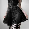 Skirts Rok Mini Punk Harajuku A line Berlipat Pinggang Tinggi Berenda Hitam Gotik Y2K Seksi Pakaian E perempuan Wanita 90S 230418